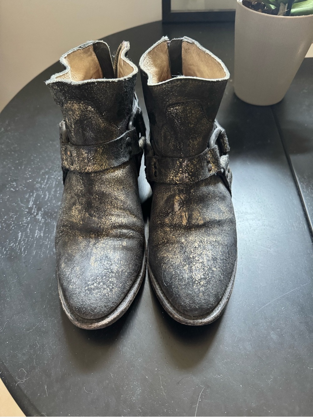 freebird Metallic-Accented Black Harness Ankle Boots